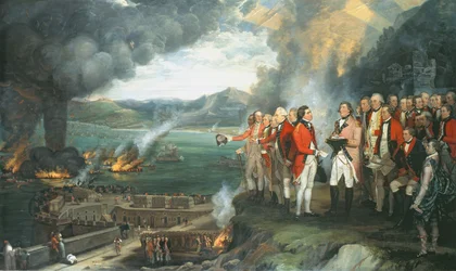 General Eliott och hans officerare observerar förstörelsen av de flytande batterierna, Gibraltar, 14 september 1782, 1784